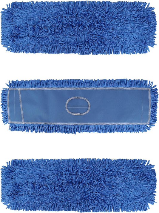 3 Pack 24 Inch Microfiber Dust Mop Head, Medium Washable Commercial Sweeper and Janitorial, Blue