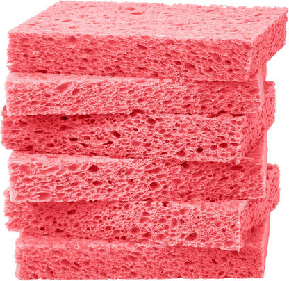 Cellulose Sponges,Heavy Duty Scrub Kitchen Sponge,Clean Tough Messes Without Scratching Sponges Kitchen,Pop Up Eco Sponges DIY Orange (6 Pack)