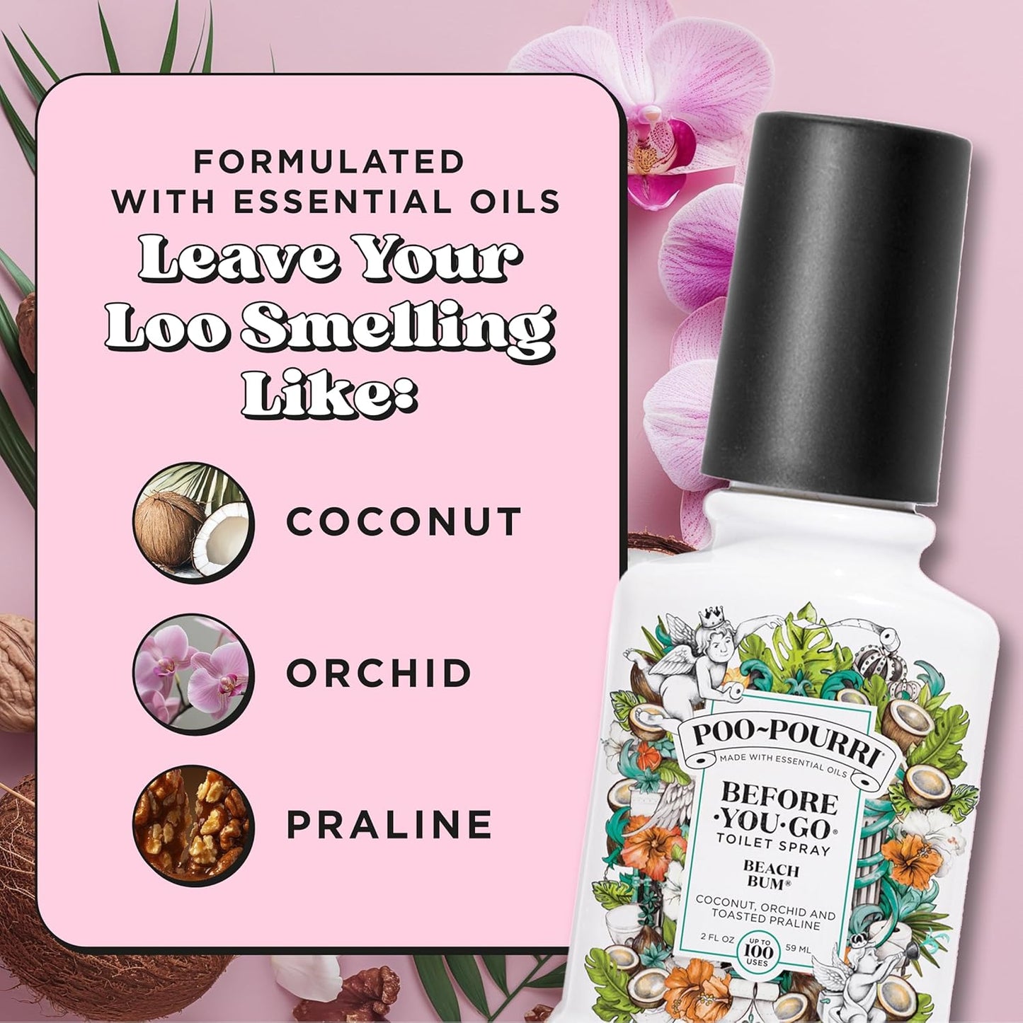 Poo-Pourri Before-You-Go Pocket Toilet Spray, Travel Essentials, Beach Bum, 1 Fl Oz, Up to 50 Uses, On-The-Go Bathroom Odor Deodorizer with Essential Oils, TSA Approved Size, Coconut Orchid Scent