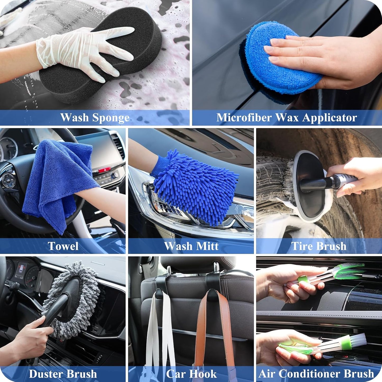 42Pcs Car Wash Detailing Kit Cleaning Set with Foam Gun Sprayer, Long-Handle Brush, Collapsible Bucket, Large Wash Mitt, Towels, Complete Interior & Exterior Car Washing Supply Set (Blue)