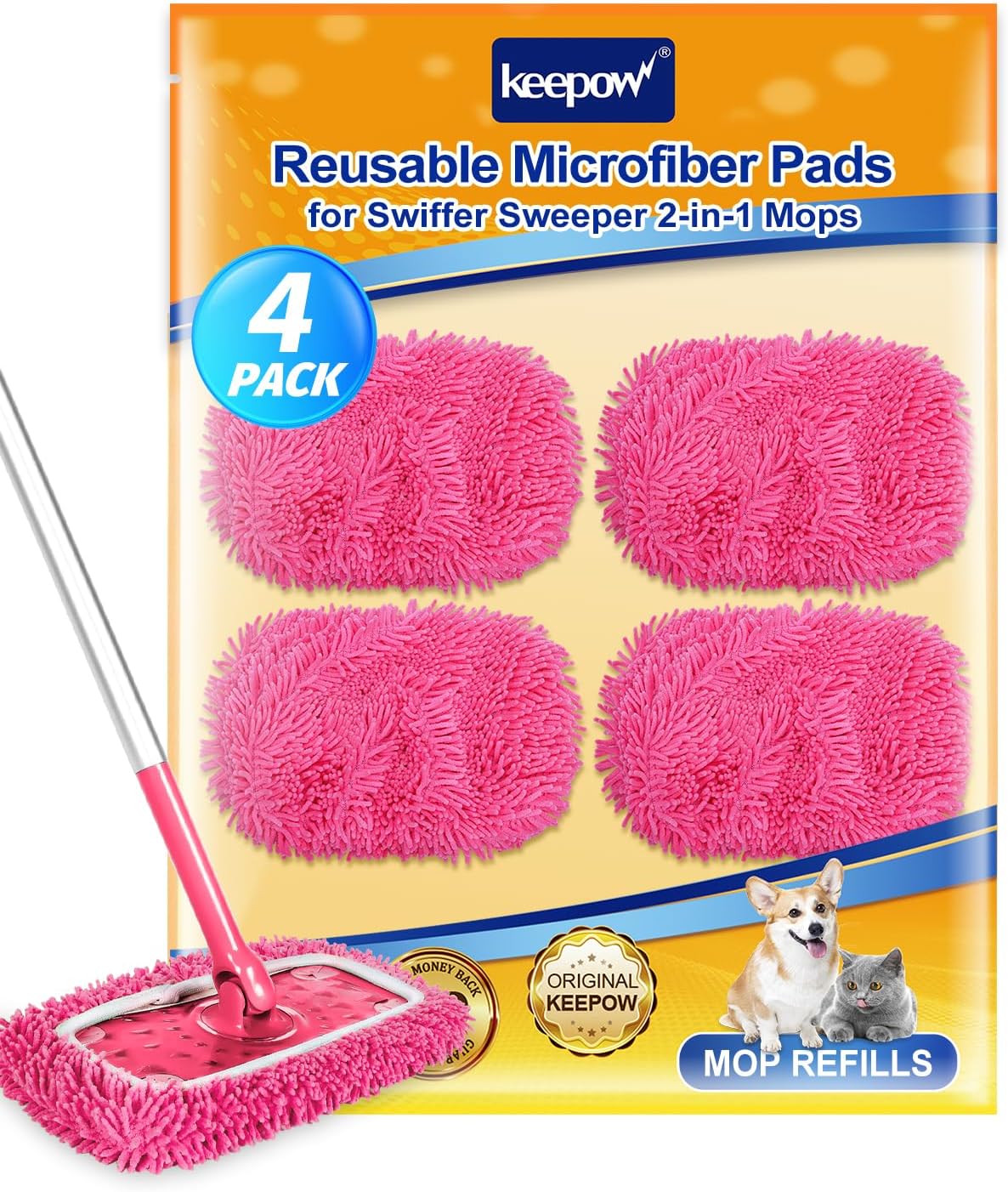 KEEPOW Reusable Microfiber Mop Pads Compatible with Swiffer Sweeper, Dry Sweeping Cloths, Washable Wet Mopping Cloth Refills for Hardwood Floor Cleaning, 6 Pack