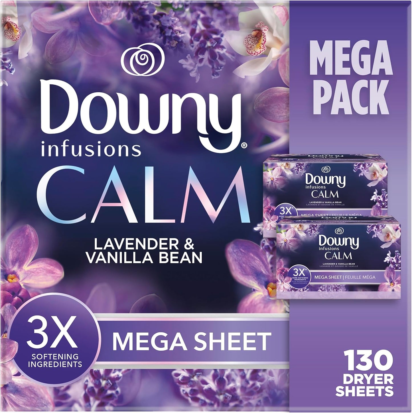 Downy Calm Mega Dryer Sheets, Large Fabric Softener Sheets for Laundry , Static Guard & Softness Boost, Laundry Dryer and Fabric Sheets, 180 Count