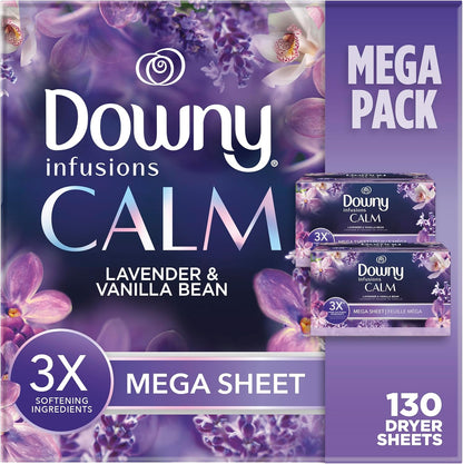 Downy Calm Mega Dryer Sheets, Large Fabric Softener Sheets for Laundry , Static Guard & Softness Boost, Laundry Dryer and Fabric Sheets, 180 Count