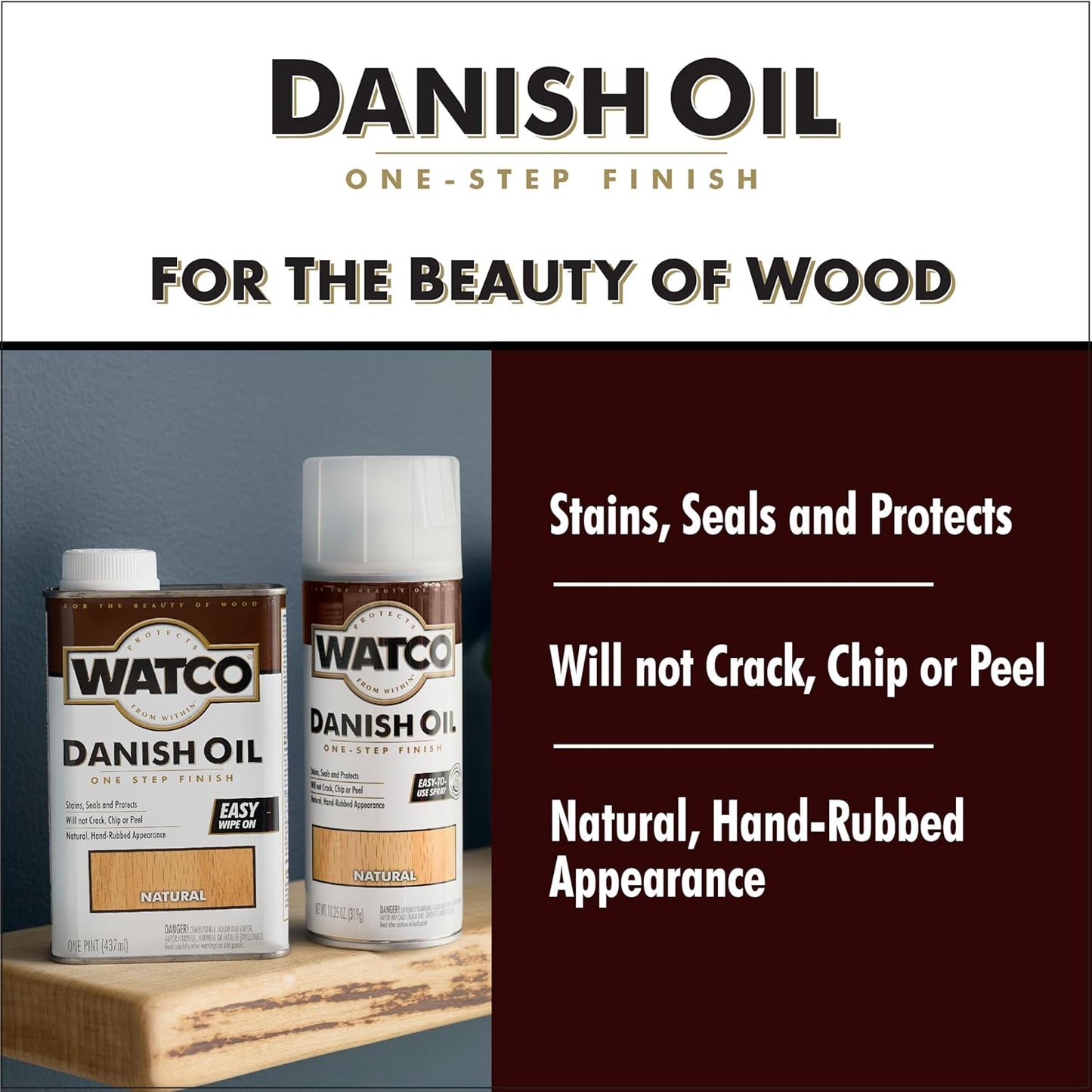 Watco Danish Oil Wood Finish Spray, 11.25 oz, Dark Walnut
