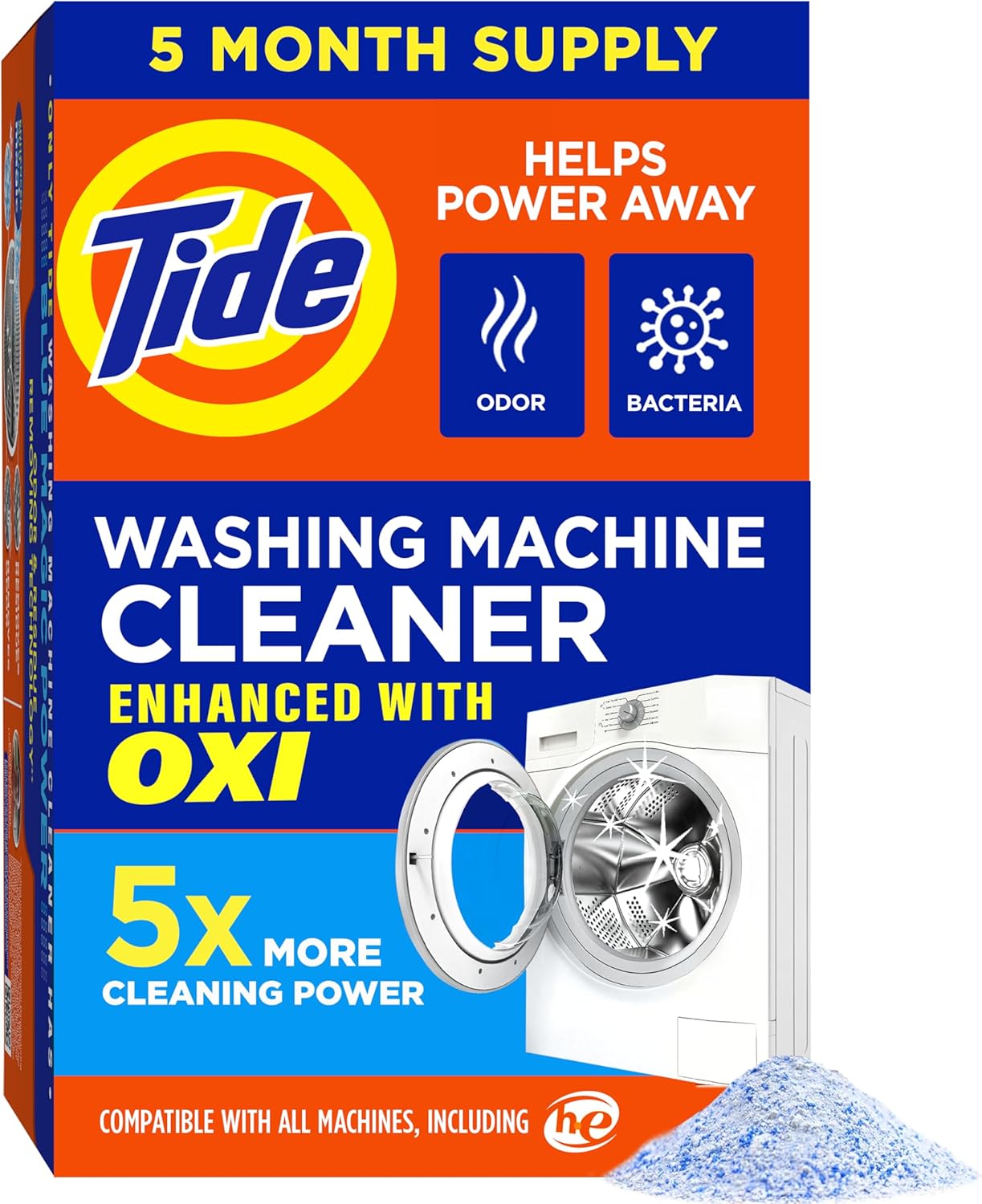Washing Machine Cleaner by Tide, Washer Machine Cleaner with Oxi for Front and Top Loader Washer Machines, Deep Cleaning Residue & Odor Eliminator, 10 Month Supply + Calendar