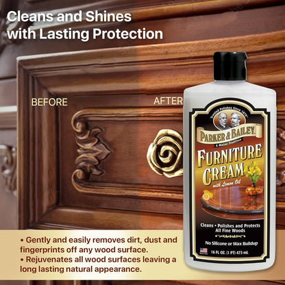 Parker & Bailey Furniture Cream - Multisurface Wood Cleaner and Polish Furniture Quick Shine Restorer Protector Kitchen Cabinets Surface Cleaner House Cleaning Supplies Home Improvement