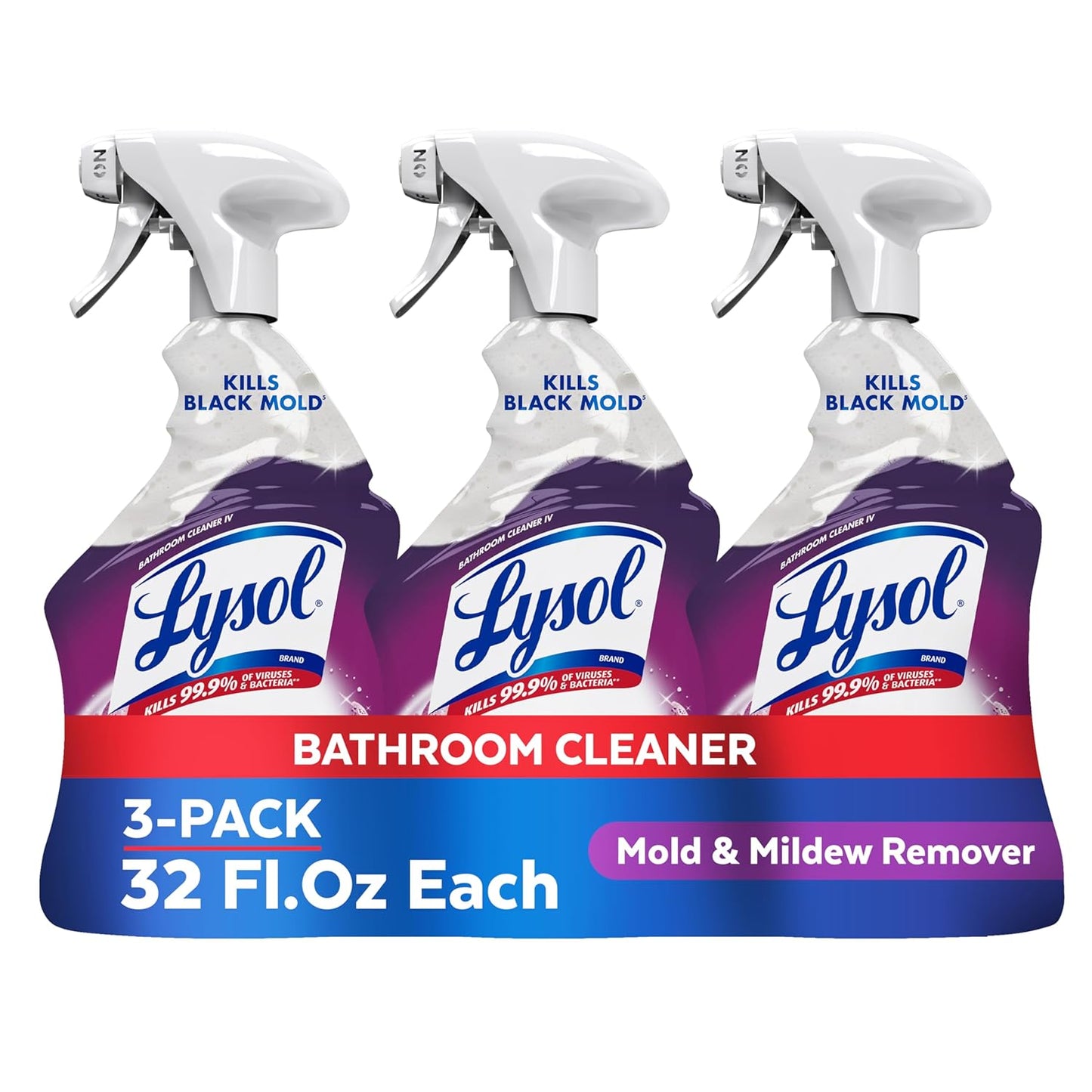 Lysol Mold & Mildew Remover Spray, Bathroom & Shower Cleaner, Disinfectant Spray, Stain Remover with Bleach, Tough on Black Mold, Multipurpose Cleaner for Home and Kitchen, 32oz