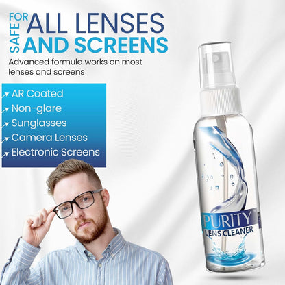 Purity Eyeglass Lens Cleaner Kit - 2 x 8oz and 1 x 2oz Lens Cleaner Spray Bottle + 2 Microfiber Cleaning Cloths - Safe for All Lenses (AR Coated Included), Eyeglasses and Screens - Clear