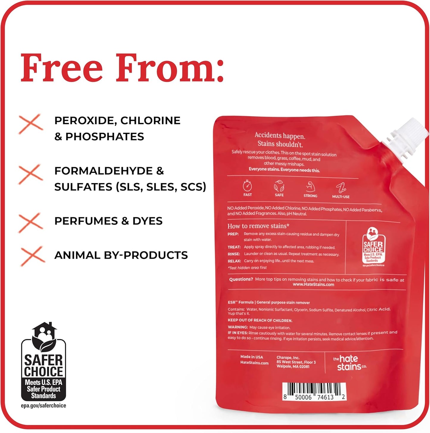 Emergency Stain Rescue Stain Remover Spray - For Wine & Coffee - Blood Stain Remover Clothes & Laundry - Carpet Cleaner Spray with No Added Phosphates - 2 x 4 Fl Oz