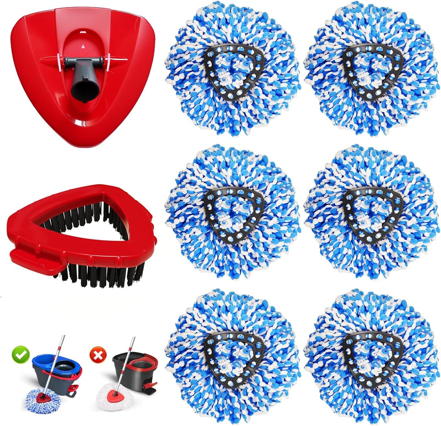 O-Cedar Spin Mop Head, Base Replacement for EasyWring 1 Tank System, 6 Microfiber Mop Refills, 1 Base and 1 Scrub Brush Set Combo, White