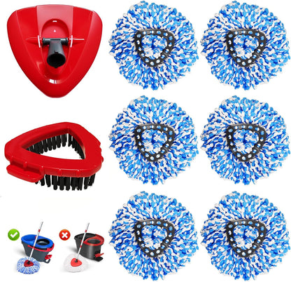 O-Cedar Spin Mop Head, Base Replacement for EasyWring 1 Tank System, 6 Microfiber Mop Refills, 1 Base and 1 Scrub Brush Set Combo, White