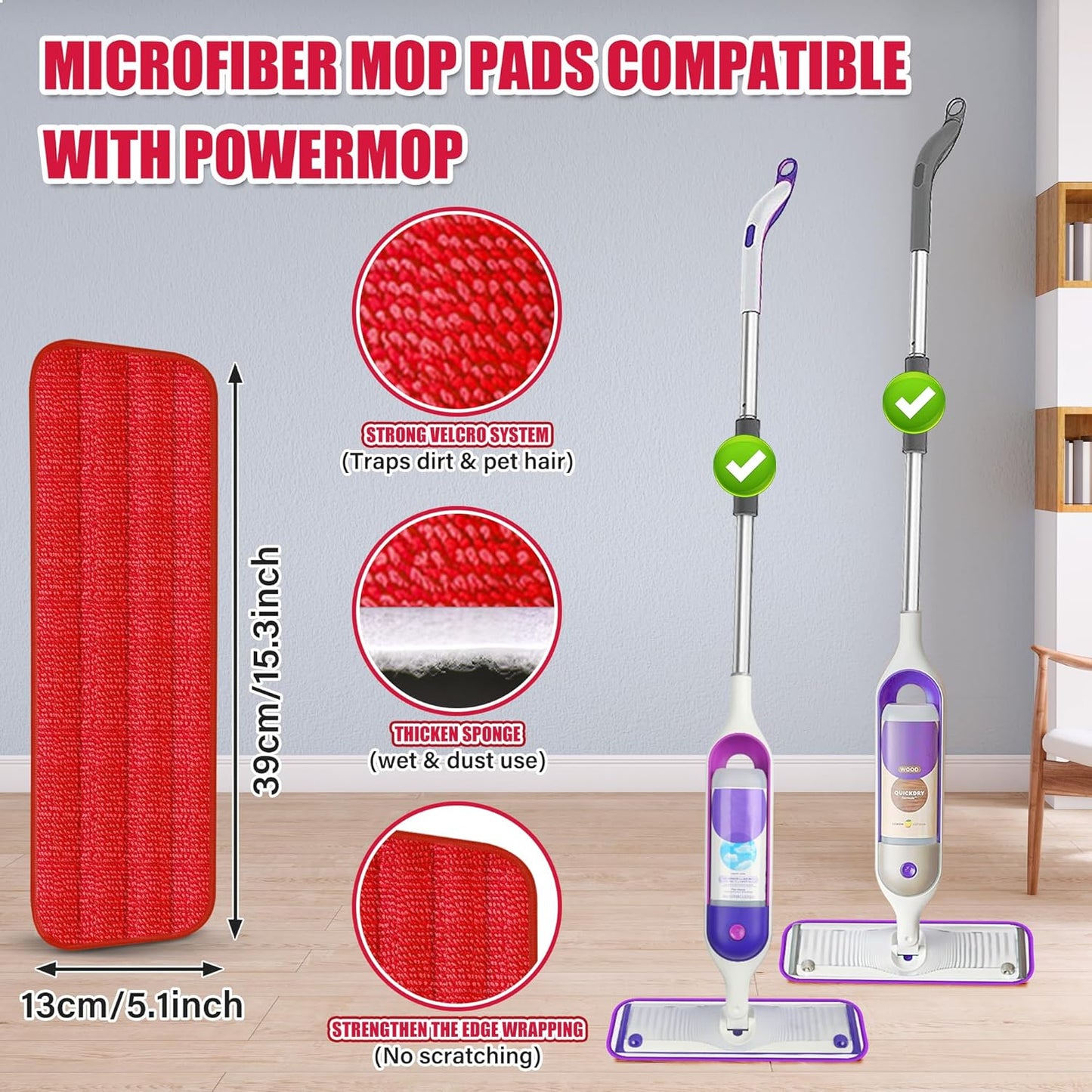 Microfiber Spray Mop for Floors Cleaning: Wet Dry Hardwood Floor Mops with 3 Washable Reusable Pads for Swiffer Powermop - Flat Mop with Sprayer for Tile Wood Laminate Vinyl Marble