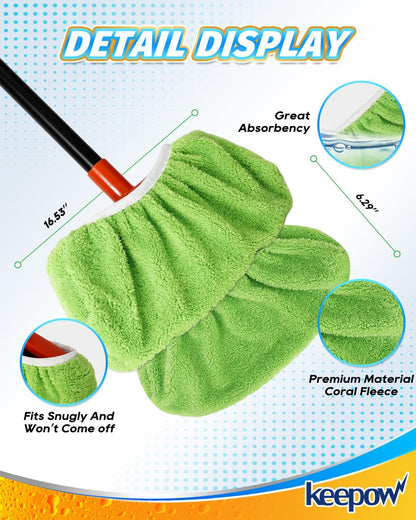 KEEPOW 4 Pack Washable Chenille Broom Pads, Baseboard Cleaner Cloth Covers for Daily Dusting, Reusable Broom Covers Compatible with Standard Brooms Under 11×5.9 in for Floors & Walls (Blue & Green