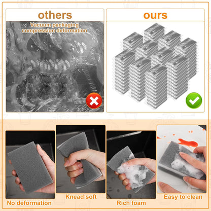 50 Pcs Individually Wrapped Sponges, Uncompressed Non Scratch Scrouing Sponges for Household Cleaning Dishes Kitchen Airbnb Apartment Car Bike Gray