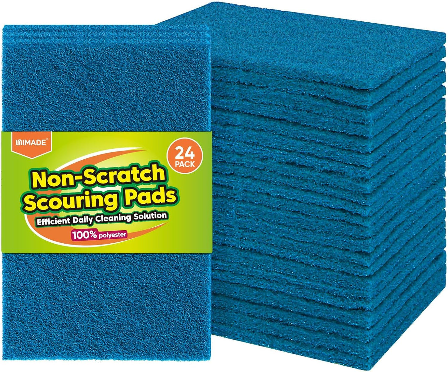 UNIMADE Heavy Duty Scouring Pad, 96Pcs Household Scour Pad for Kitchen, Garage and Outdoors, Reusable Dish Scrubber Pads for Pan and Metal Grill - Green