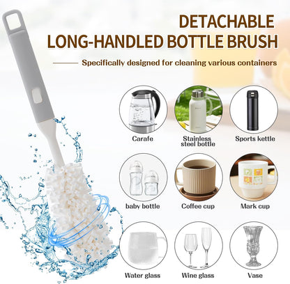 Five-Piece Bottle Brush Cleaning Set Includes 4 Straw Cleaning Brushes and 1 Cup Brush with Detachable Long Handle. Suitable for Cleaning Straws, Glasses, and Water Cups.