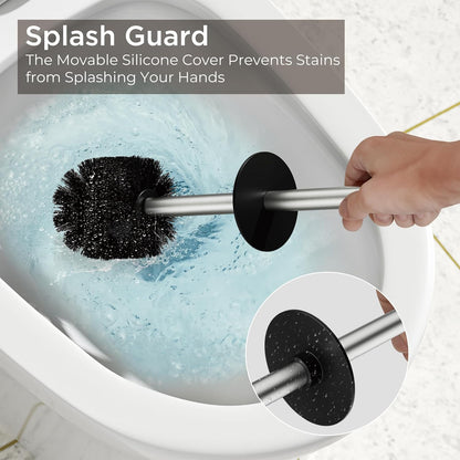 Toilet Brush and Holder Set, Toilet Bowl Brush with Heavy Duty 304 Stainless Steel Base and Extra Long Handle, Toilet Bowl Cleaners Brush for Bathroom (Matte Black)