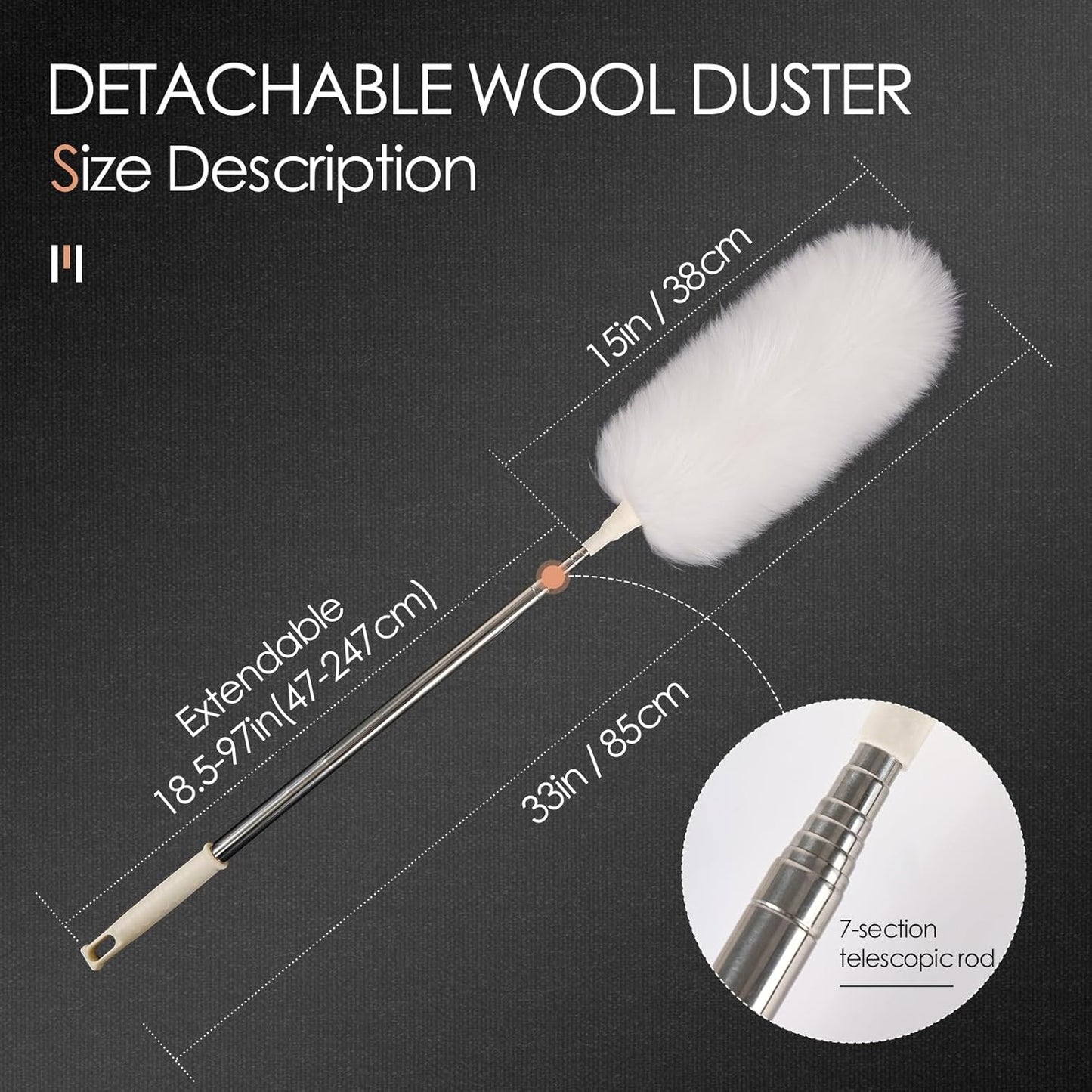 Extendable Cleaning Duster,66.9Inch Telescoping Feather Dusters with Stainless Steel Extension Pole for Cleaning High Ceiling Fan, High Ceilings,Furniture