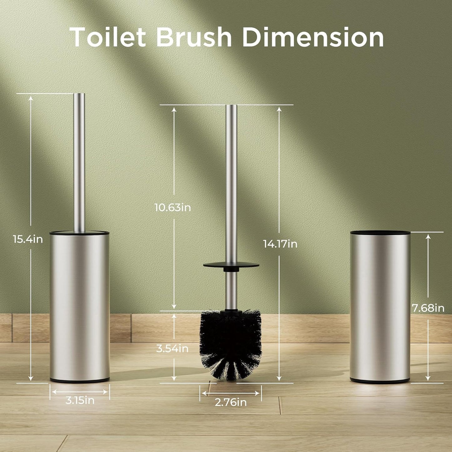 Toilet Brush and Holder Set, Toilet Bowl Brush with Heavy Duty 304 Stainless Steel Base and Extra Long Handle, Toilet Bowl Cleaners Brush for Bathroom (Matte Black)