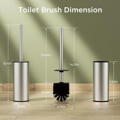 Toilet Brush and Holder Set, Toilet Bowl Brush with Heavy Duty 304 Stainless Steel Base and Extra Long Handle, Toilet Bowl Cleaners Brush for Bathroom (Matte Black)