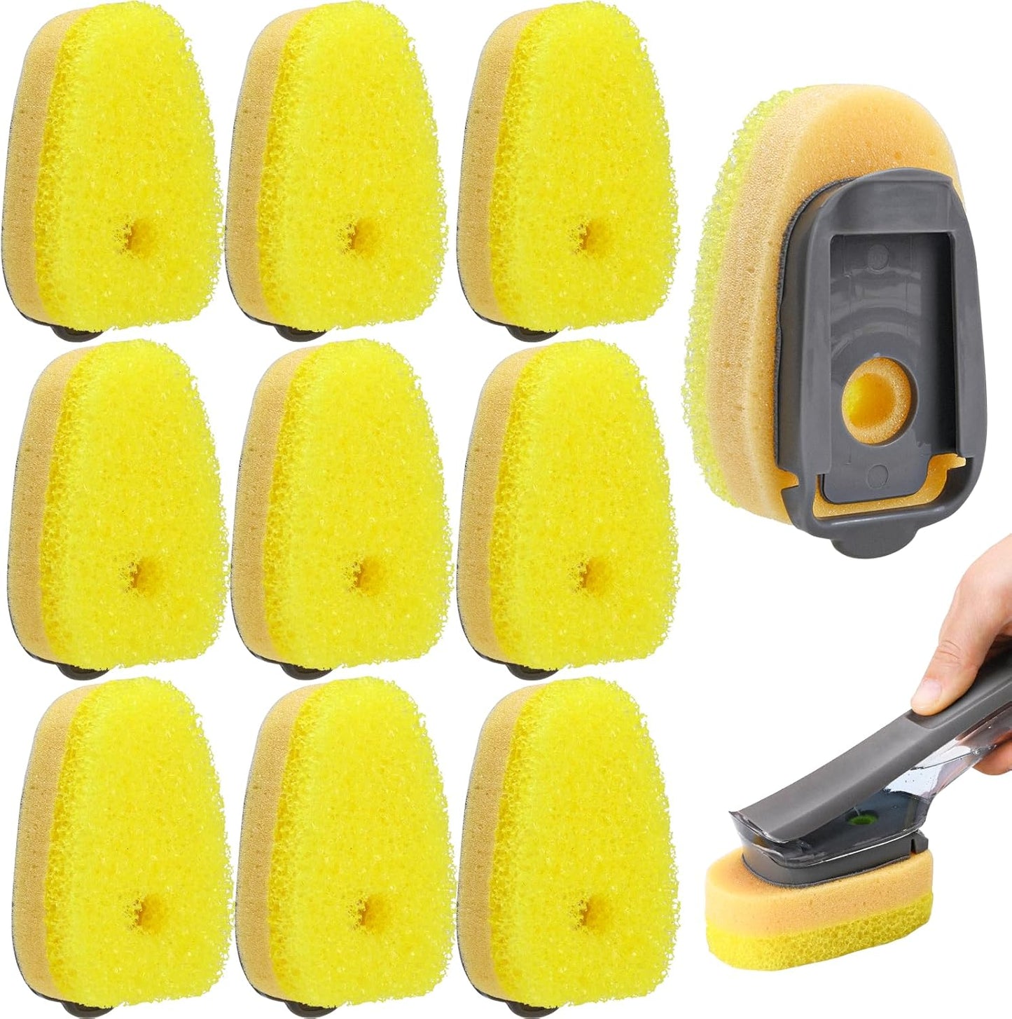 Sponge Dishwand Brush Refills for Scotch-Brite Dishwand - 10 Pack Dish Soap Non-Scratch Brush Refills for Nonstick Pots and Pans, Glass & Tubs (Pink)