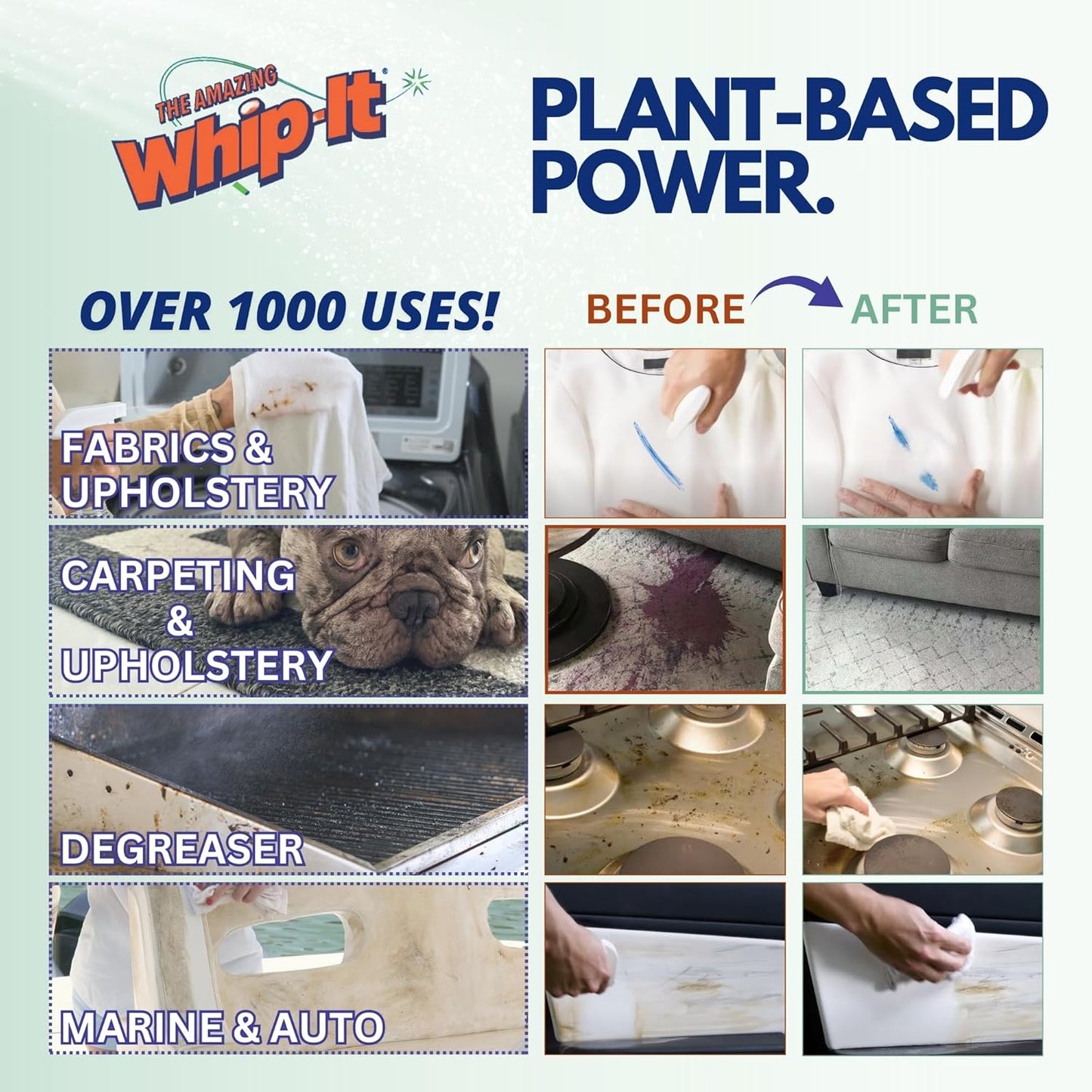Whip It Cleaner, Multi Purpose Stain Remover Professional Strength Spray, Plant Based Enzyme Cleaner, Cleaning Food, Coffee, Wine, Baby Stains, Pet Stains, Over 500 uses, Made in USA, 32 OZ