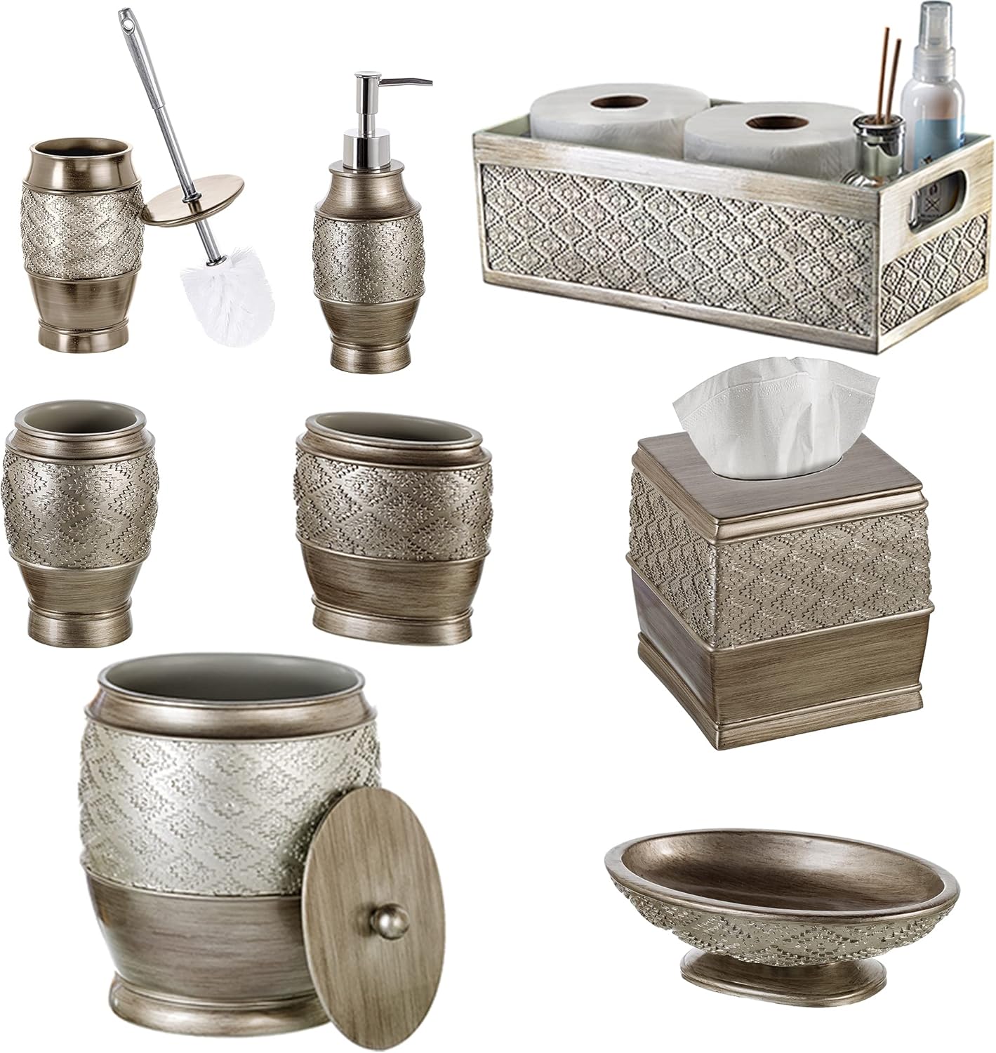 Creative Scents Rustic Luxe Toilet Brush and Holder Set - Beige Toilet Bowl Cleaner Brush with Strong Metal Handle - Long Bristles Toilet Bowl Brush and Holder - Rustic Farmhouse Decor