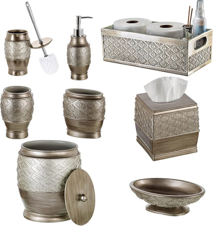 Creative Scents Rustic Luxe Toilet Brush and Holder Set - Beige Toilet Bowl Cleaner Brush with Strong Metal Handle - Long Bristles Toilet Bowl Brush and Holder - Rustic Farmhouse Decor