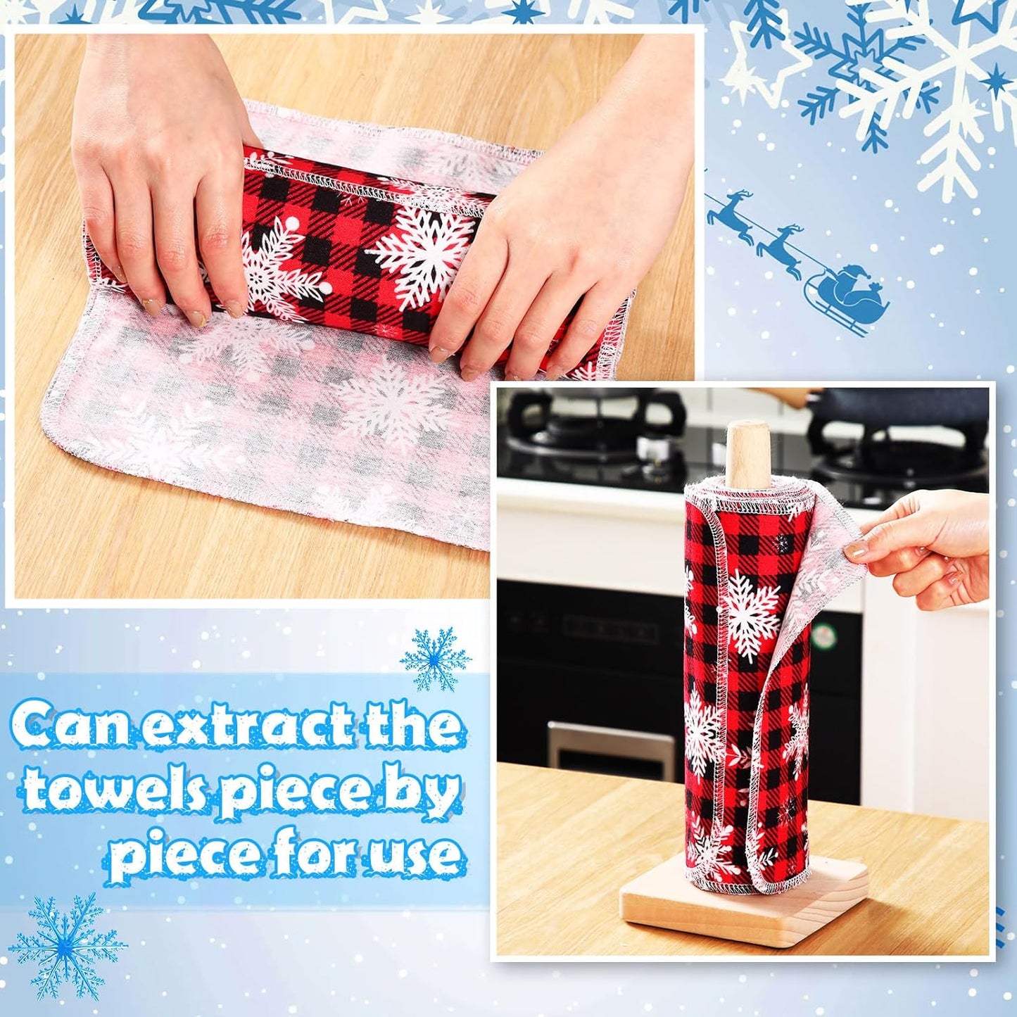 Redbaker 50 Pcs Reusable Paper Towels Paperless Reusable Cotton Cloths Toilet Absorbent Washable Paper Towels with Roll Kitchen Dishcloth for Kitchen Paperless Dishcloths(Stripe)