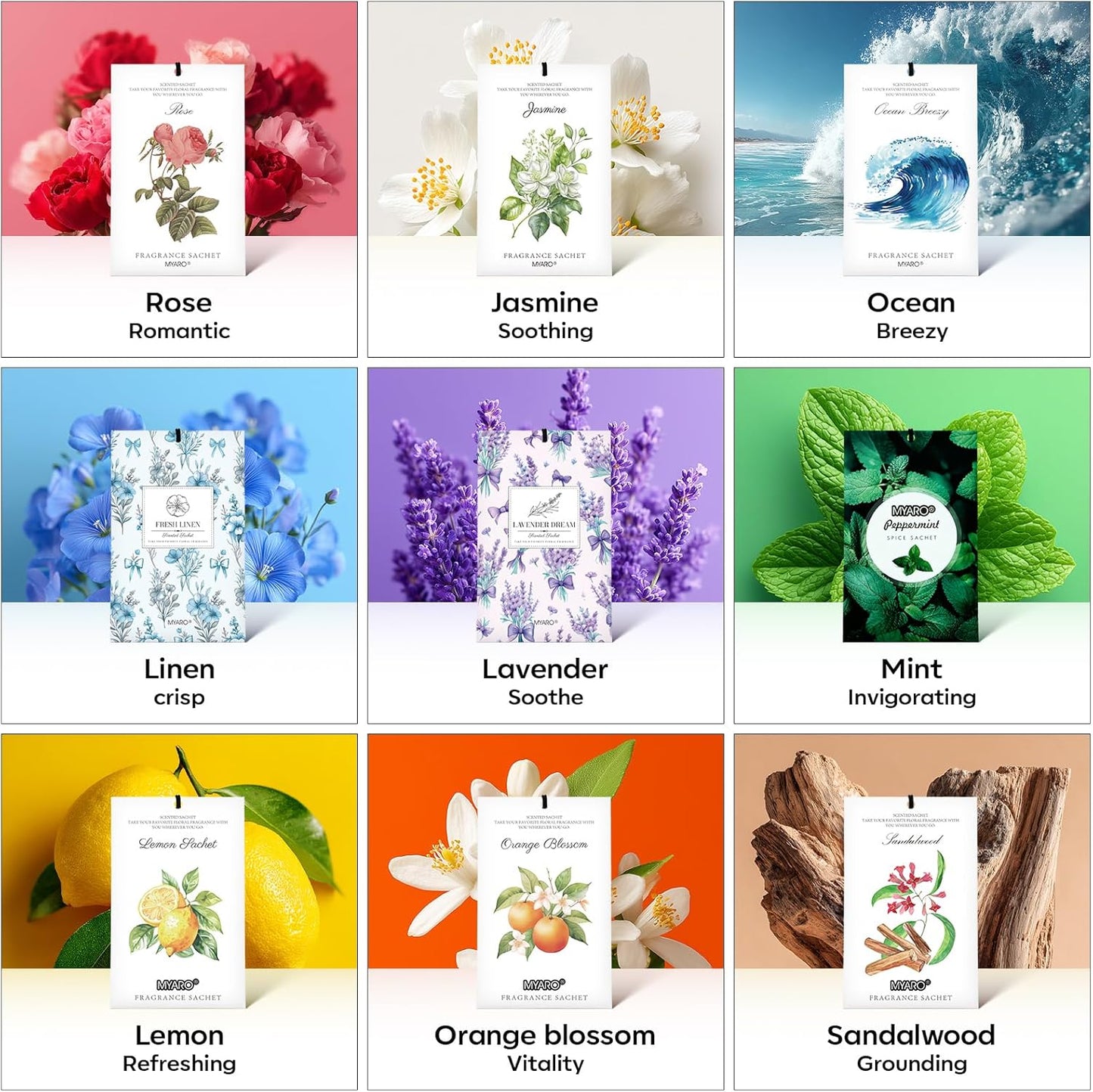 MYARO 12 Pack Fresh Linen Scented Sachets for Drawer, Closet & Car Air Freshener Bags | Odor Eliminator & Fabric Refresher | Crisp, Clean Home Fragrance Gift Set