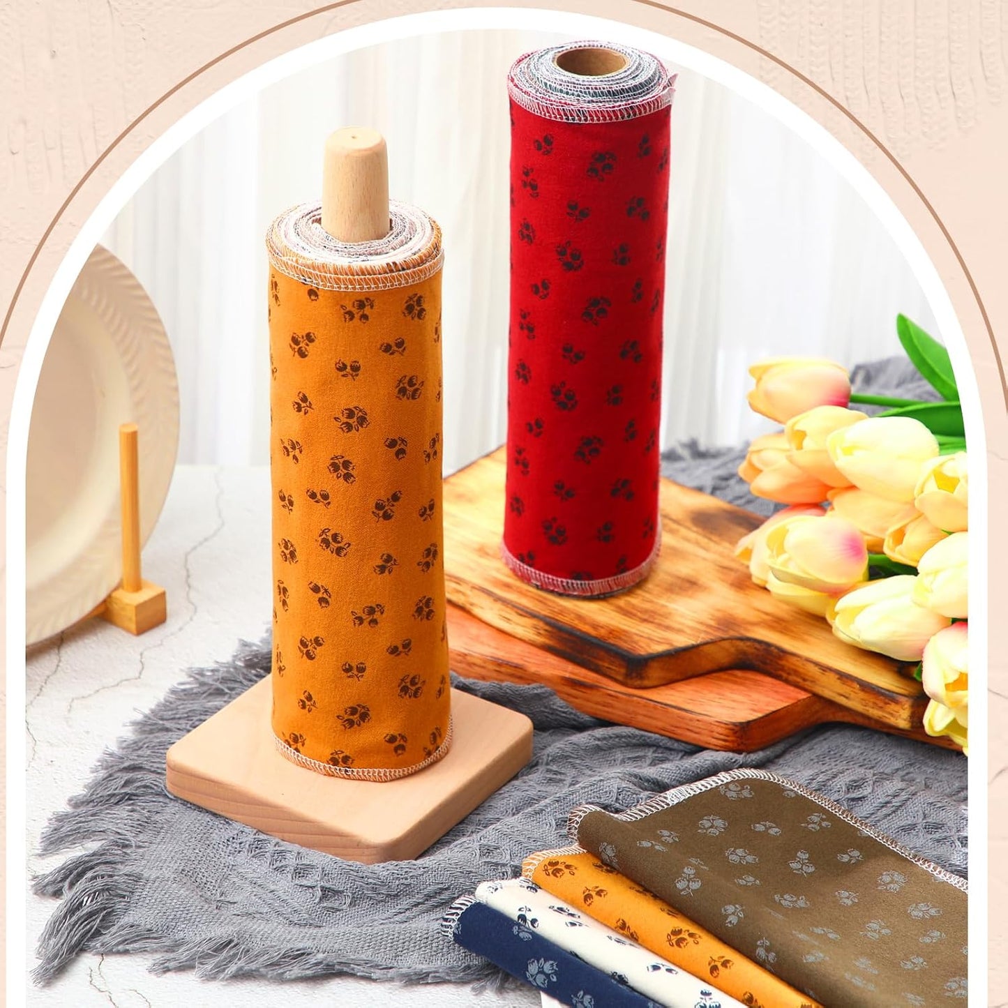 Redbaker 50 Pcs Reusable Paper Towels Paperless Reusable Cotton Cloths Toilet Absorbent Washable Paper Towels with Roll Kitchen Dishcloth for Kitchen Paperless Dishcloths(Stripe)
