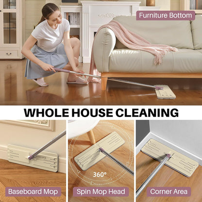 JOYMOOP Flat Mops, Microfiber Mop for Floor Cleaning and Wall Cleaner, 50" Mop Handle with Flexible 13" Flat Head with a Microfiber Mop Pad - White