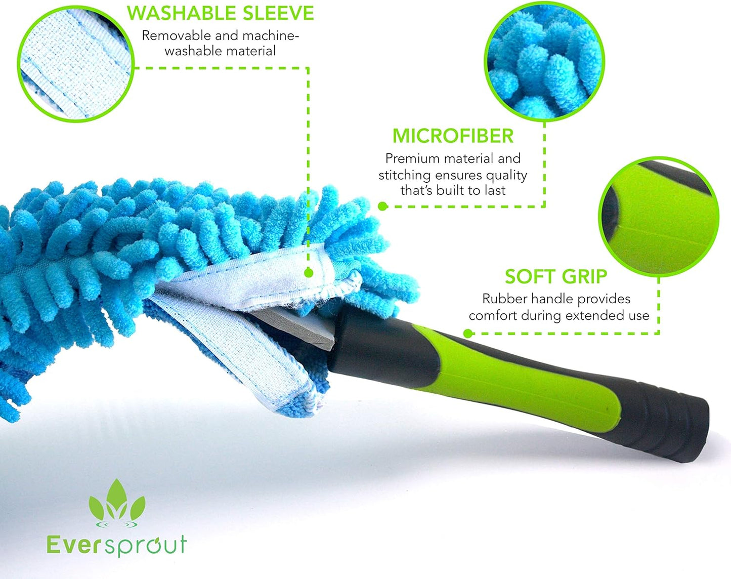 EVERSPROUT Duster 3-Pack | Hand-Packaged Cobweb Duster, Microfiber Feather Duster, Flexible Ceiling Fan Duster | Twists onto Standard 3/4 inch Threaded Poles (Pole Sold Separately)(Soft Bristles)
