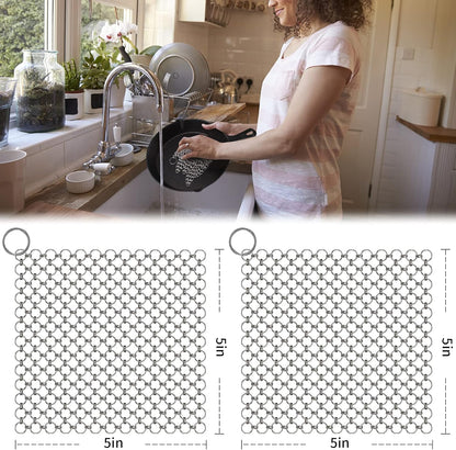 2Pack 4" Chain Mail Cast Iron Cleaner Scrubber, 316 Chainmail Scrubber Cast Iron Skillet Cleaning Brush, Chainmail Scrubbing Metal Scrub Tool to Clean Dutch Oven Carbon Steel Wok Grill Pan Pot