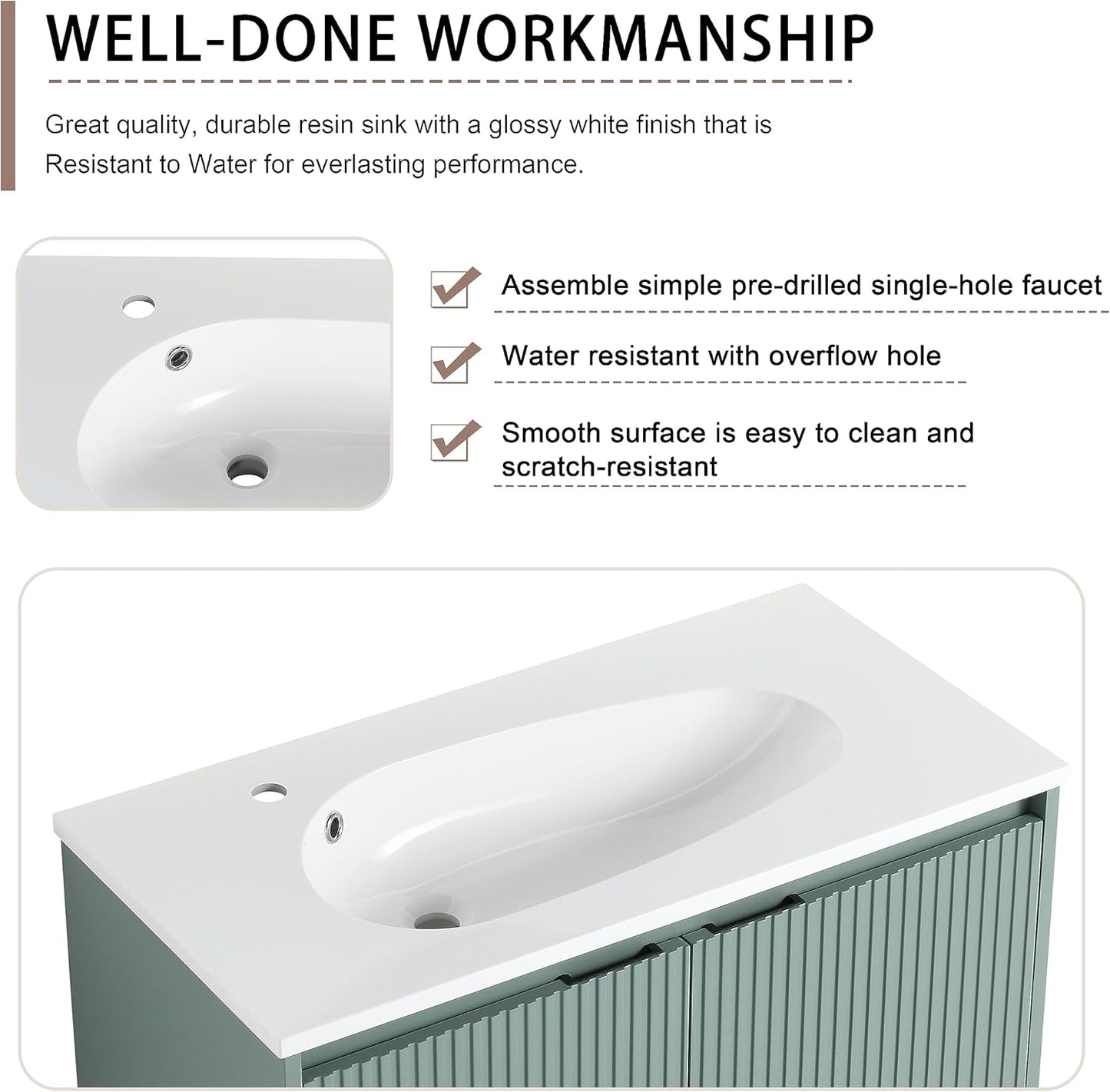 SSLine Modern 24-Inch Bathroom Vanity with Sink Wall Mounted Bathroom Vanity with Top Basin & Storage Cabinet White Wood Floating Vanity w/Ceramic Sink & Gold/Black Handles for Small Space