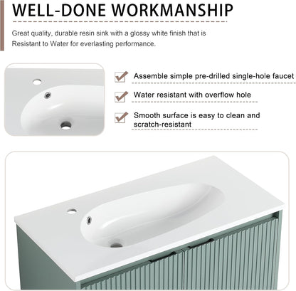 SSLine Modern 24-Inch Bathroom Vanity with Sink Wall Mounted Bathroom Vanity with Top Basin & Storage Cabinet White Wood Floating Vanity w/Ceramic Sink & Gold/Black Handles for Small Space