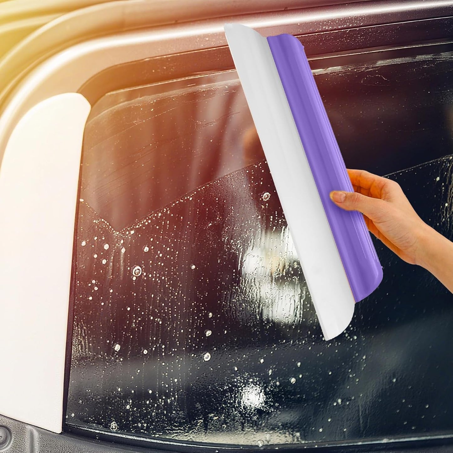 4 Pack 14 inch Car Drying Squeegee Longer Silicone Automotive Water Wiper Flexible Auto T-Bar Rubber Blade for Car Windshield Glass Window Bathroom Shower Squeegees Wash Tool (Yellow)