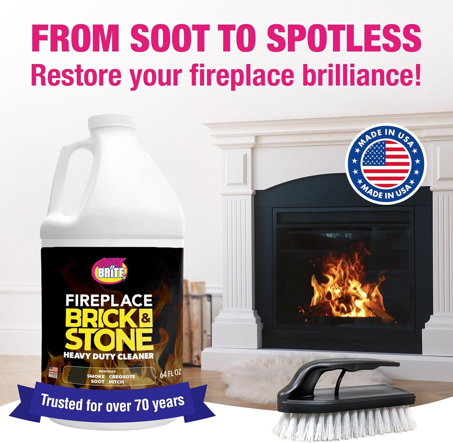 Quick 'n Brite Fireplace Gel Cleaner for Brick, Stone, Rock, Tile, and Marble, Nonabrasive Fireplace Cleaner, Made in the USA, 16 oz