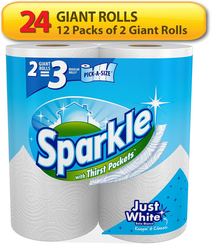 Sparkle Pick-A-Size Paper Towels, 6 Double Rolls (660 Sheets Total) - Strong 2-Ply Towels for Kitchen Cleanup and Everyday Messes