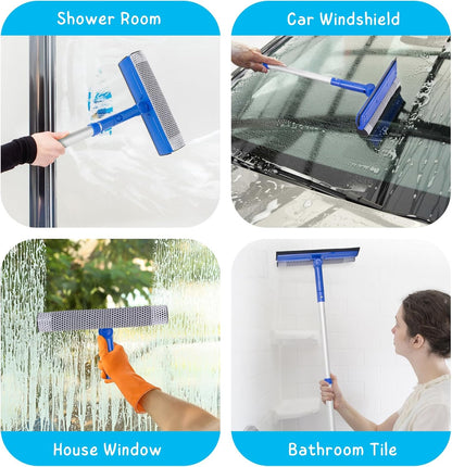 Shower Squeegee for Glass Door, 10'' Rubber Water Wiper for Bathroom Tile and Mirror, Clear Plastic Window Cleaner Tool, 2 Pack