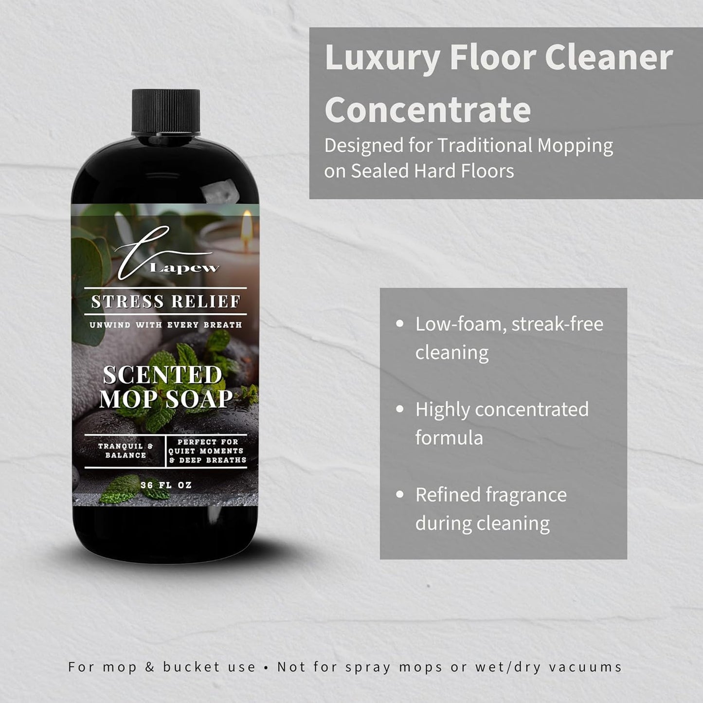 Lapew Baccarat Scented Mop Soap - Luxury Floor Cleaner Concentrate for Mopping Tile, Laminate, Vinyl & Hardwood | Streak-Free, Low-Foam | 36 oz - Colors A