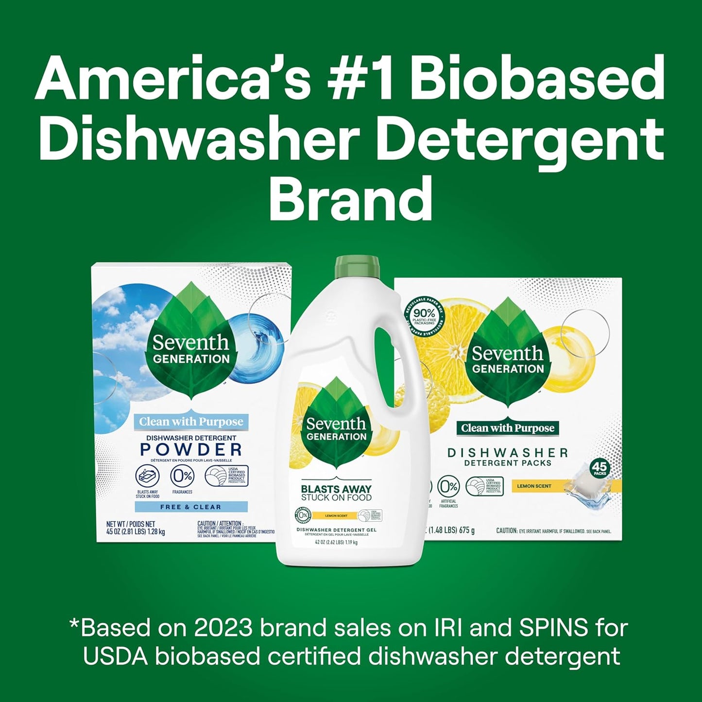 Seventh Generation Dishwasher Detergent Gel Lemon Scent 2 pack for sparkling dishes dishwasher soap 70 oz