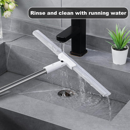 JOYBOS Rubber Floor Squeegee for Smooth Surface Concrete Floor, Tile Floor, Heavy Duty Garage Shower Floor Squeegee Broom for Removing Water, Commercial Scrubber Mop with Adjustable Long Handle (XL)