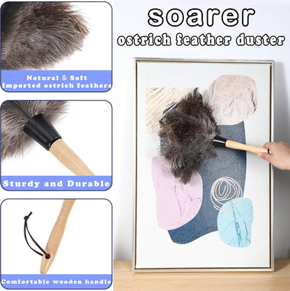 Soarer Extendable Ostrich Feather Duster - 40 inches Fluffy Long Handle Reusable Feather Duster for Cleaning Ceiling Fan,Pendant lamp, High Ceiling, Blinds, Furniture