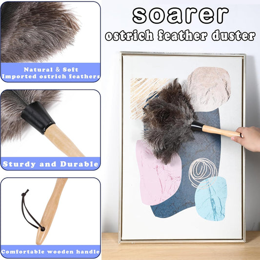 Soarer Extendable Ostrich Feather Duster - 40 inches Fluffy Long Handle Reusable Feather Duster for Cleaning Ceiling Fan,Pendant lamp, High Ceiling, Blinds, Furniture