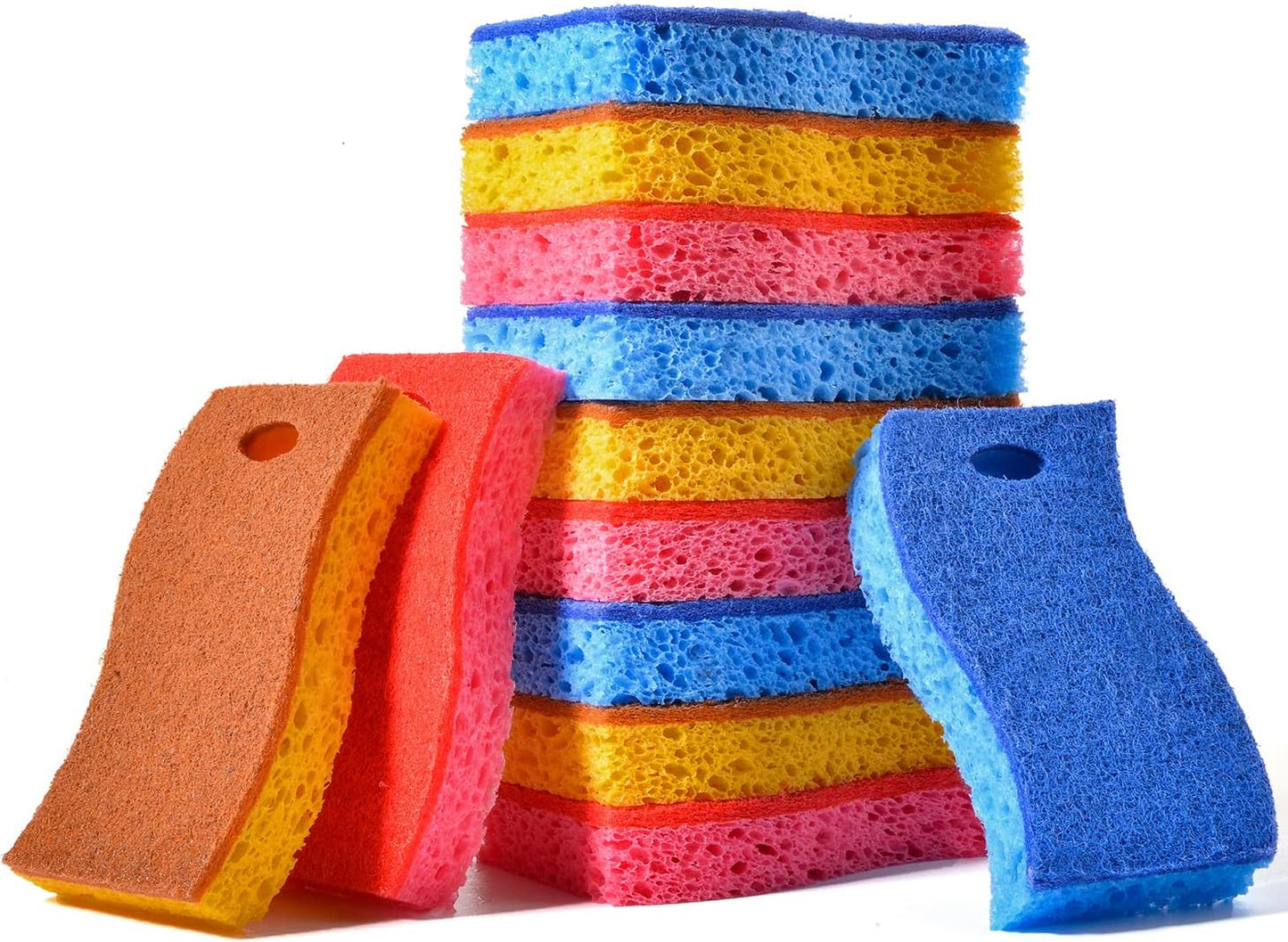 METUUTER 12-Count Scrub Sponges Kitchen Sponge Heavy Duty, Cellulose Sponges with Scouring Pads Dual-Sided for Kitchen and Household Use (Square-Blue)