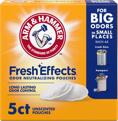 ARM & HAMMER Fresh Effects Odor Neutralizing Baking Soda Pouches, Long-Lasting Fragrance-Free Odor Absorber for Shoes, Cars, Home & Small Spaces, 5 Count