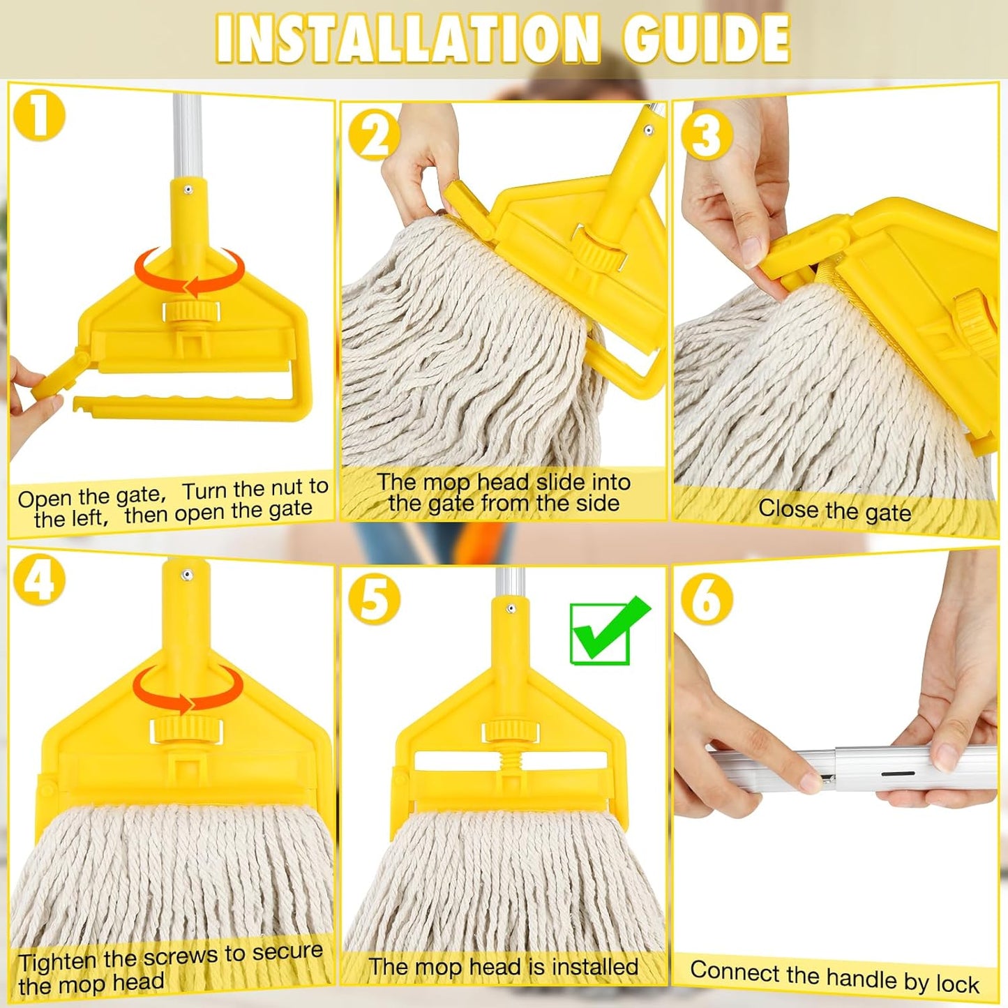 Commercial Mop Heavy Duty Industrial Cotton Mop with Long Handle,Looped-End String Wet Mops for Home,Garage,Office, Workshop, Warehouse Floor Cleaning