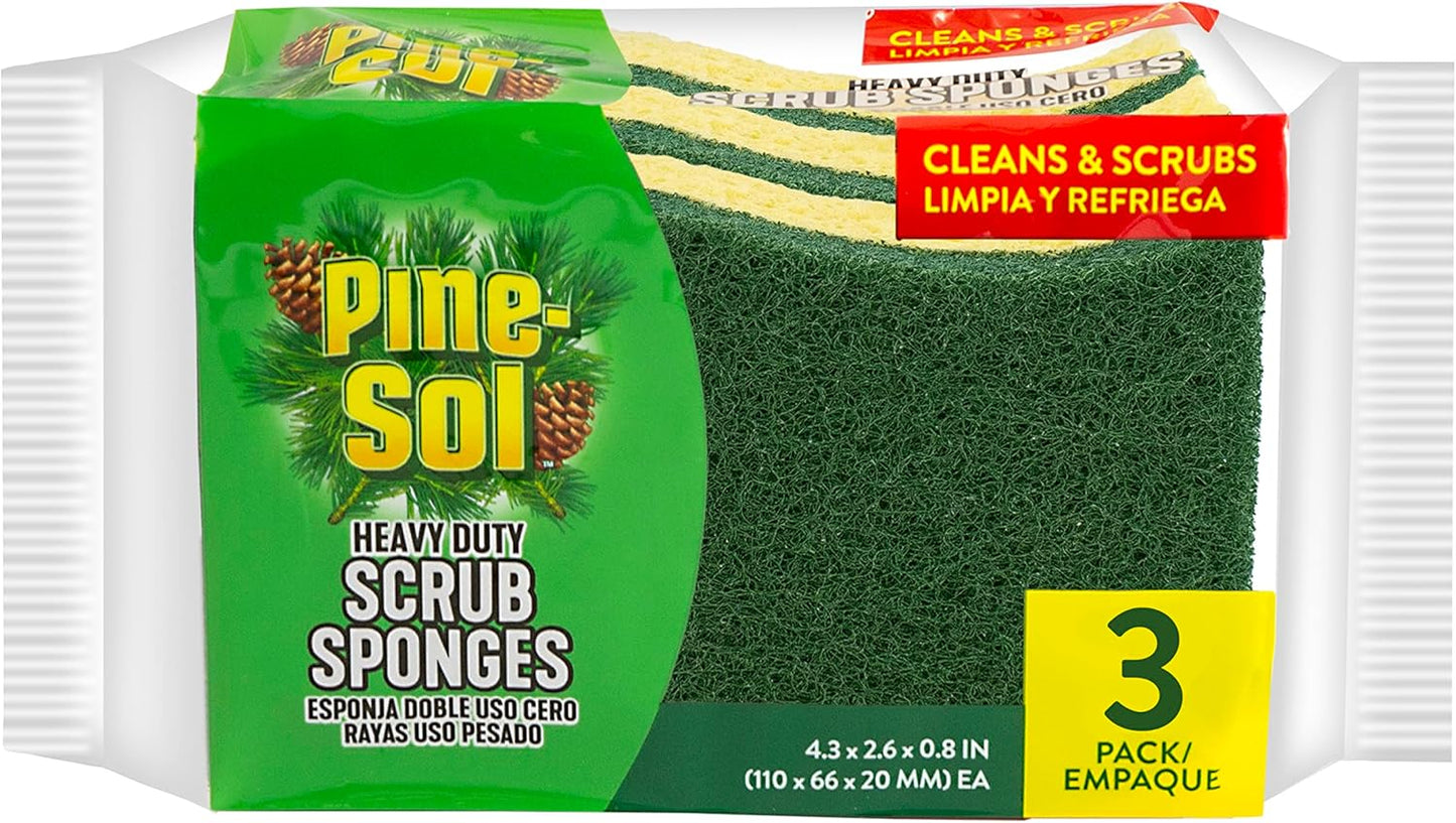 Pine-Sol Heavy Duty Scrub Sponges - Double Sided Dish Scrubber with Scouring Pad - Kitchen Essentials for Dishwashing and Cleaning Supplies, 6 Pack