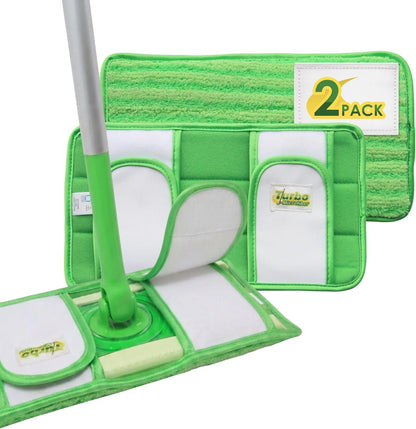 Reusable Pads Compatible with Swiffer Sweeper Mops - Washable Microfiber Mop Pad Refills by Turbo - 12 Inch Floor Cleaning Mop Head Pads Work Wet and Dry - 2 Pack